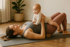 Postnatal Yoga Beitragsbild mit und ohne Baby