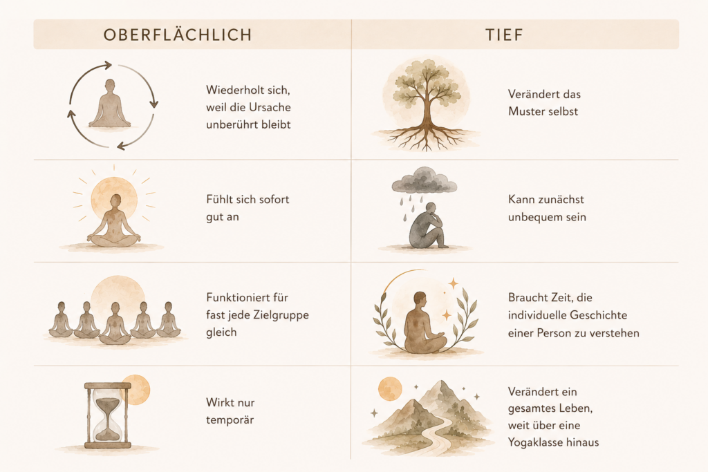 oberflächlich vs. tief Yogatherapie Yoga mit Tiefe